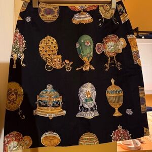 Free People Black A-Line Skirt with Decorative Egg & Ornamental Motif